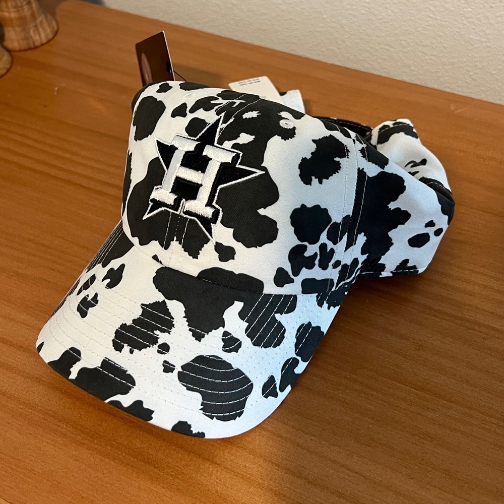 47 Black & White Cow Print Hat with Embroidered H
